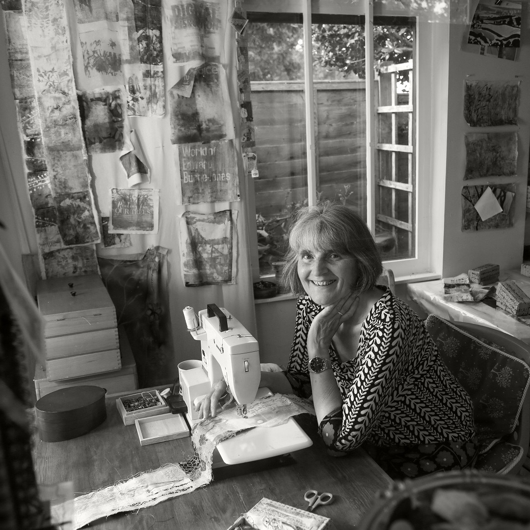 Textile Artist Cas Holmes in her studio