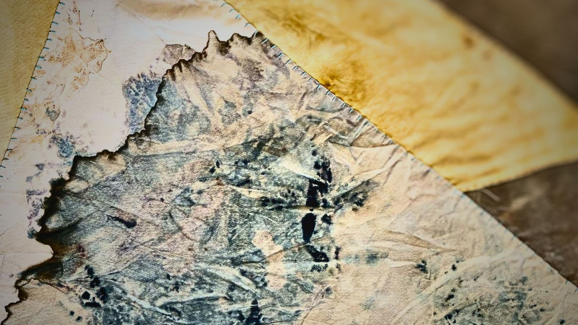 A close up of an abstract stitched artwork