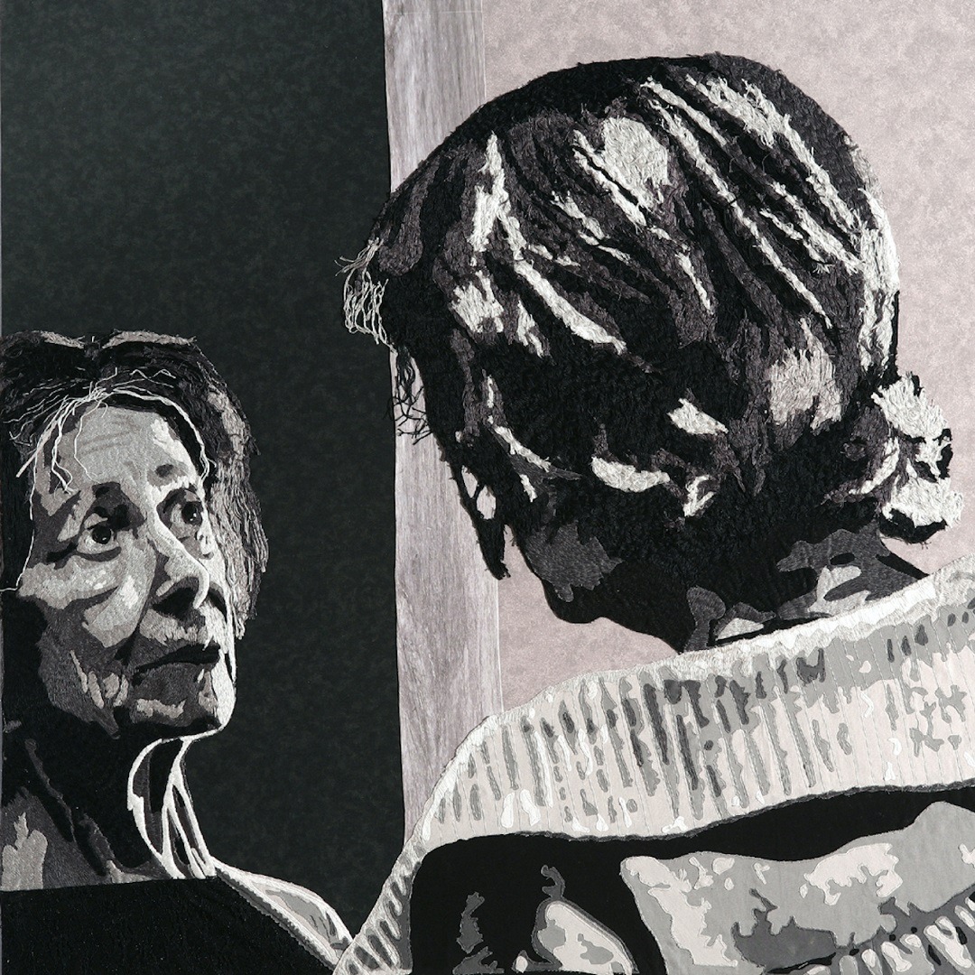 Aran Illingworth, Fractured Memory, 2018. 91cm x 87cm (36” x 34”). Appliqué and hand stitch. Fabric. Photo: Kevin Mead.